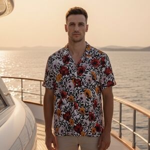 Zara Hawaiian Beach Floral Relaxed Fit Button Down Shirt L box15